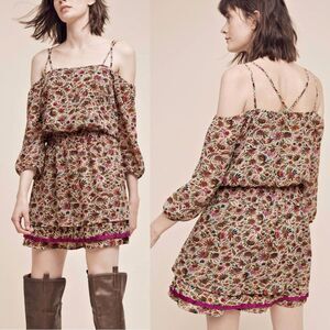 NWT Anthropologie Floreat Mini Dress Floral Pleated Layered Ruffle Cottage 8